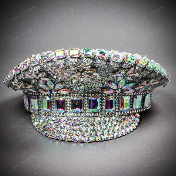 Steampunk Burning Man Rhinestones Captain Hat - Silver - Picture 8 of 8